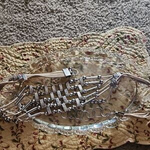 Silver Beaded Belt with Geometric Design